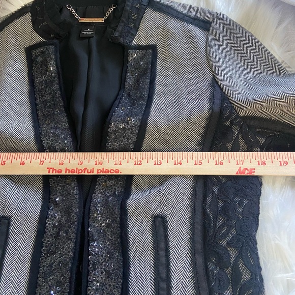 WHBM Sz 6 Elegant Black and Gray Herringbone Wool Blend Women's Jacket - Picture 13 of 16